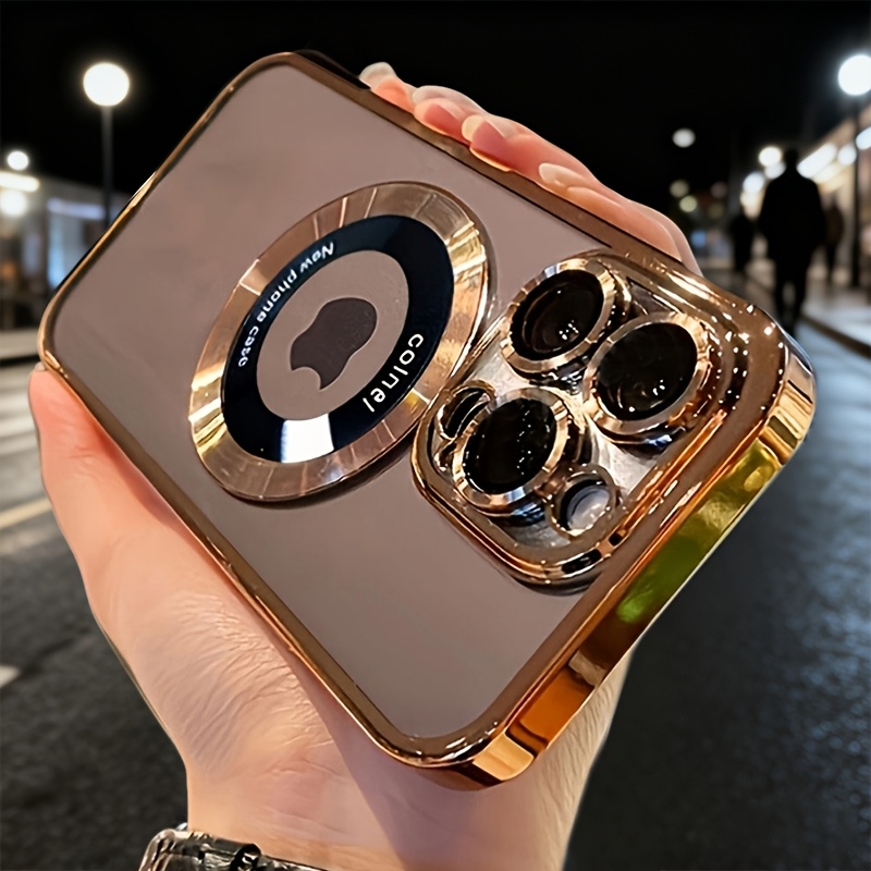 E-shop 3 Stück [1x Handyhülle 2x Bildschirmschützer] Luxus Fenster Magnet Kabelloses Ladegerät Plattierte Klare Hülle für iPhone 16 15 14 13 12 11 Pro