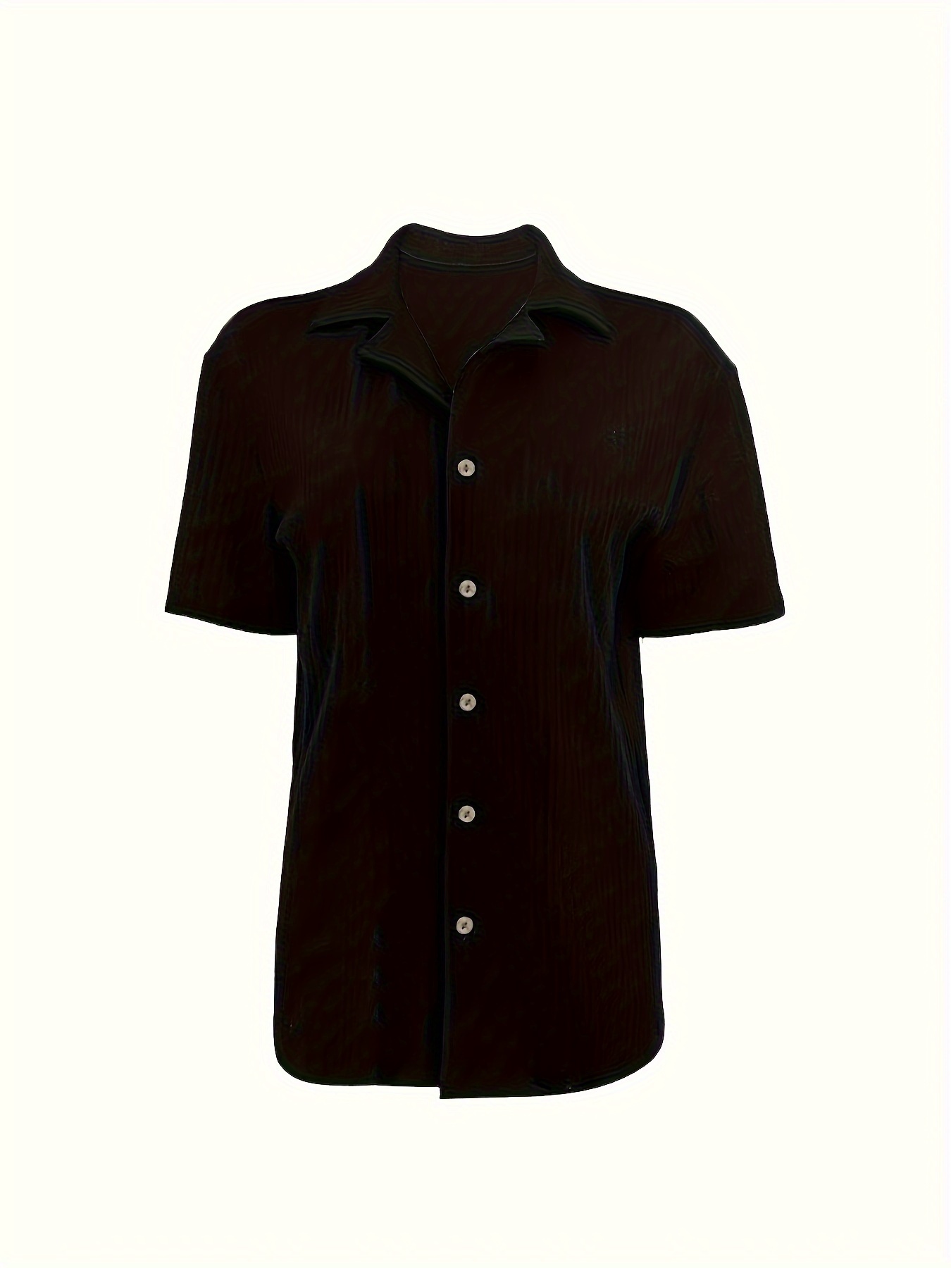 ανδρικό πουκάμισο casual με κουμπιά - κοντό μανίκι, μαύρο, ριμπ πουόλιστερ μείγμα, ελαφρύ & διαπνέον για άνοιξη/καλοκαίρι, πολυχρηστικό ανδρικό ένδυμα | σύγχρονο casual πουκάμισο | άνεση με σπάντεξ Στοιχεία είδους 7