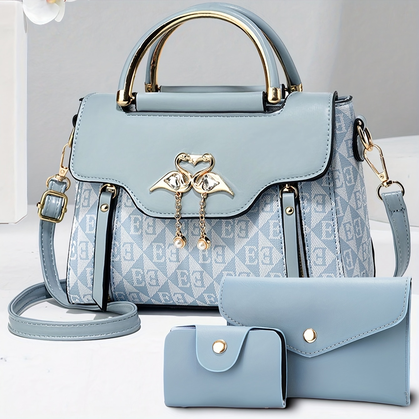 Women'S Handbag Set - Elegant Tote with Golden-Tone Hardware, Zipper Closure, Spacious Interior - Multi-Functional Everyday & Formal Purse for Women, Versatile Accessory, Fashionable Accessory, Durable Construction, Fashion Lovers