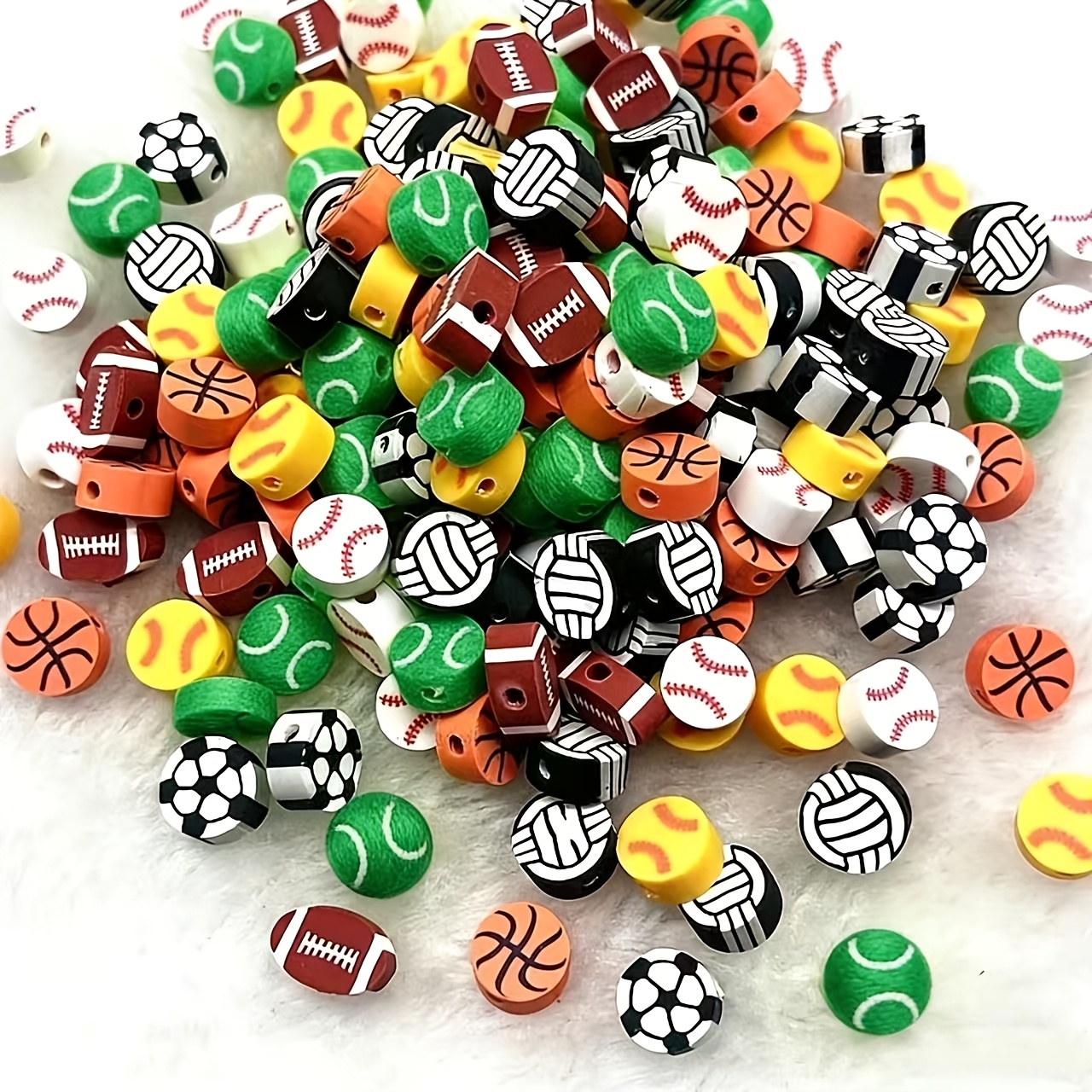Image of 60pcs, Sports Style Soft Clay Beads For Handmade Bracelets And Gifts Diy Craft Supplies