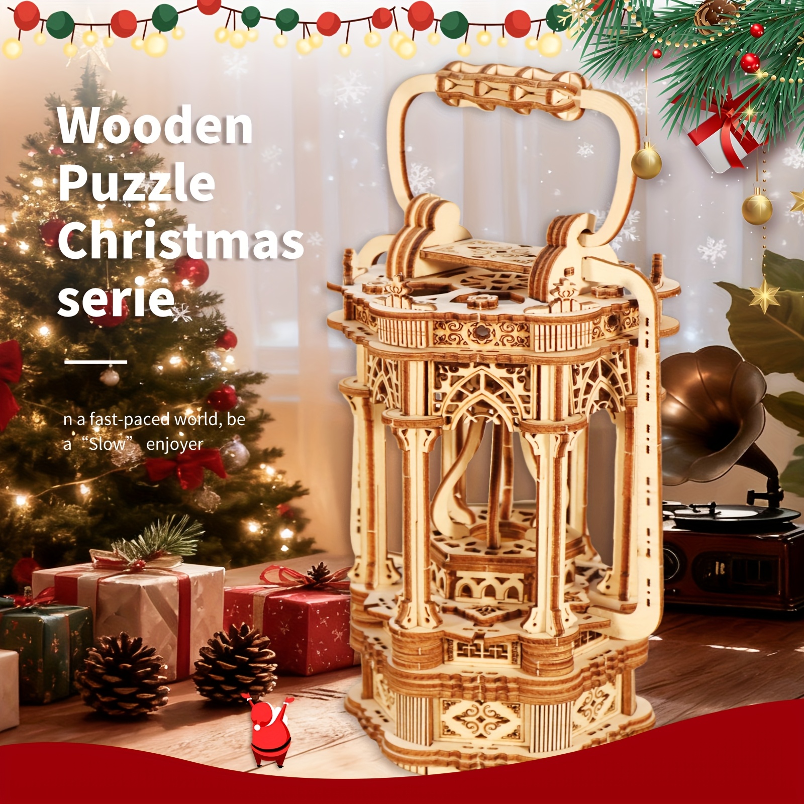 TEMU 3d Wooden Puzzles Handmade Diy Crafts Model Kits Rotating Vintage Lantern Activity Desk Decor Birthday Or Christmas Gifts