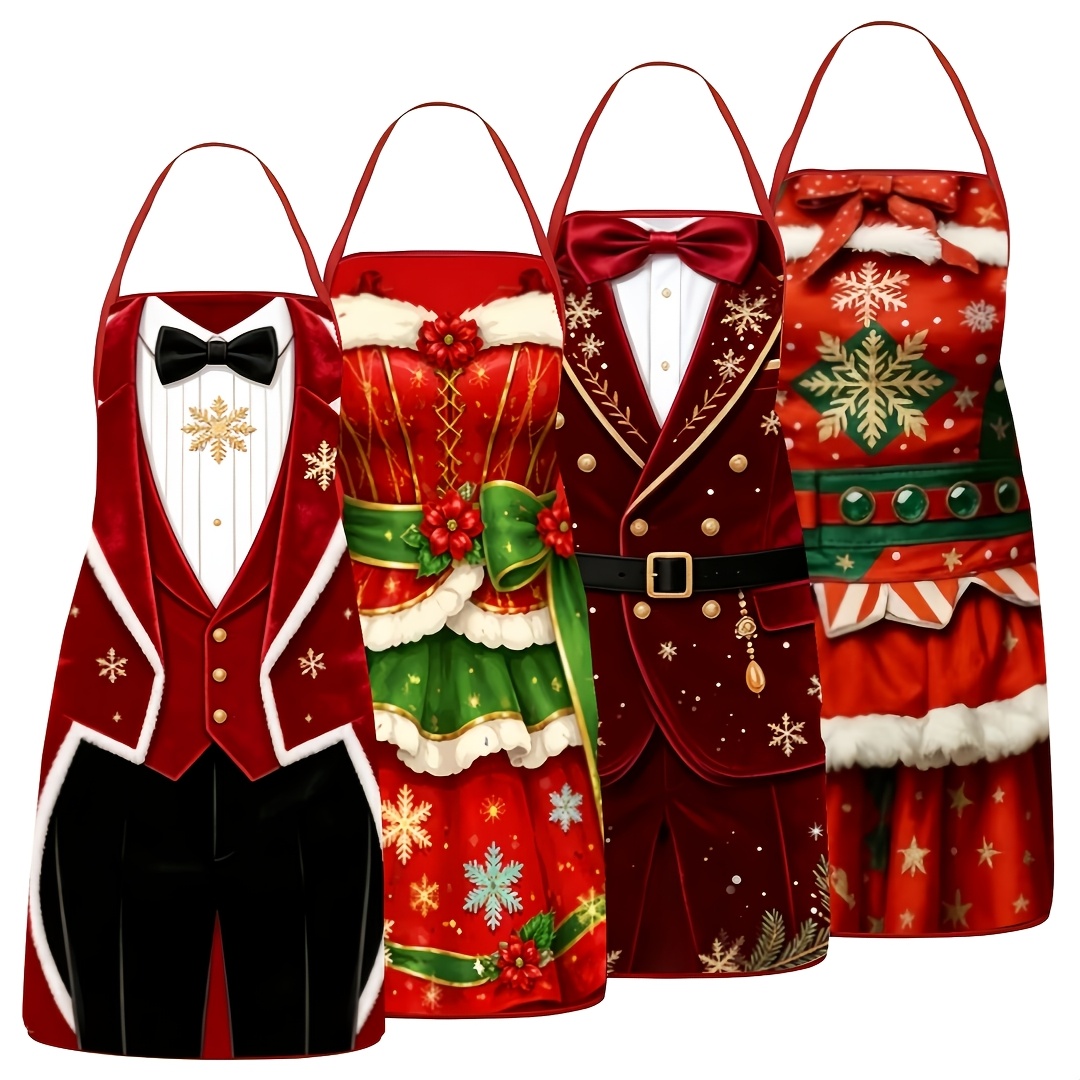 TEMU 4pcs Christmas Dress Decoration Aprons, 20.5x28.3 Inches, Couple Dress And Skirt Decoration Aprons, Men's And Women's Universal Aprons,