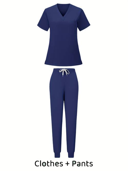 scrubs set for women classic v neck top jogger pants with stretch nursing uniform scrub suit