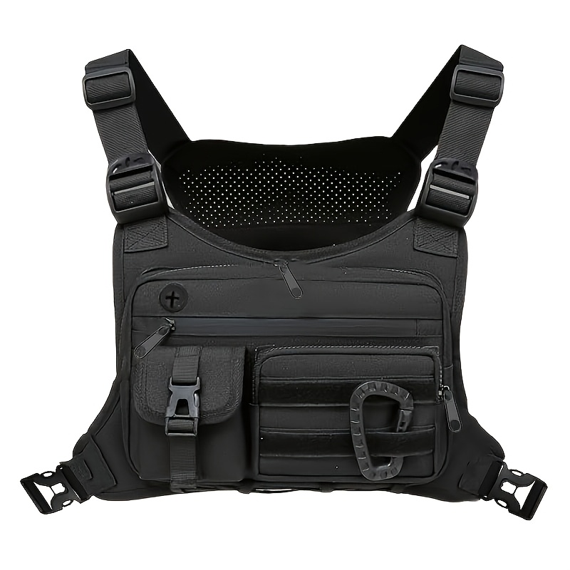 TEMU Men's Tactical Chest Bag & Cycling Vest Compatible For Running, Hiking, Outdoor Gear - Anti-theft Zippered Compartment, Multi-pocket Tactical