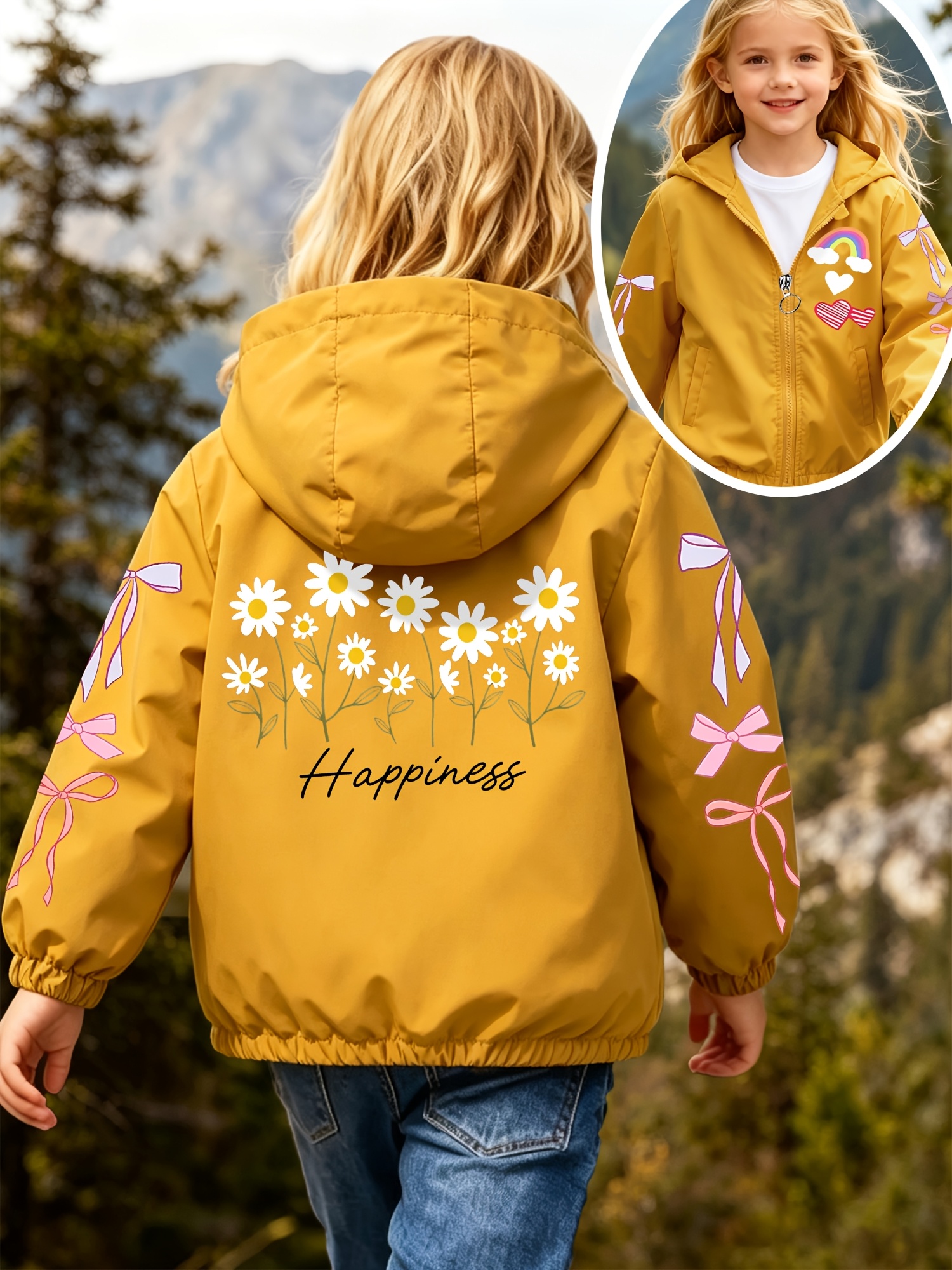 Girls' Hooded Windbreaker Jacket for Outdoor Running Training