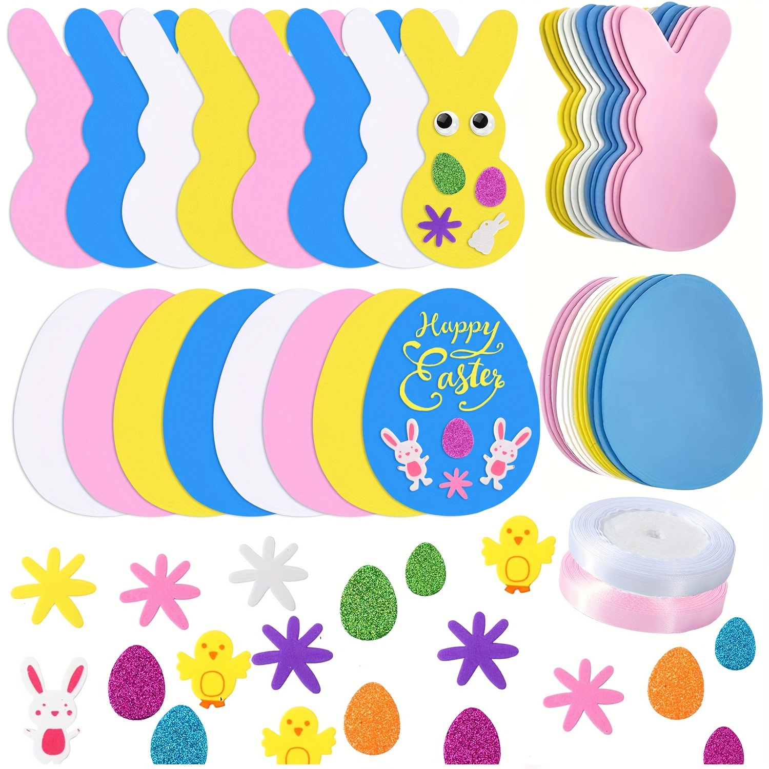 

334pcs Easter Foam Stickers Kit, Bunny Chick Diy Stickers, Self-adhesive, Easter Diy Crafts, Glitter Easter Foam Stickers For Diy Easter Party Hanging Decoration