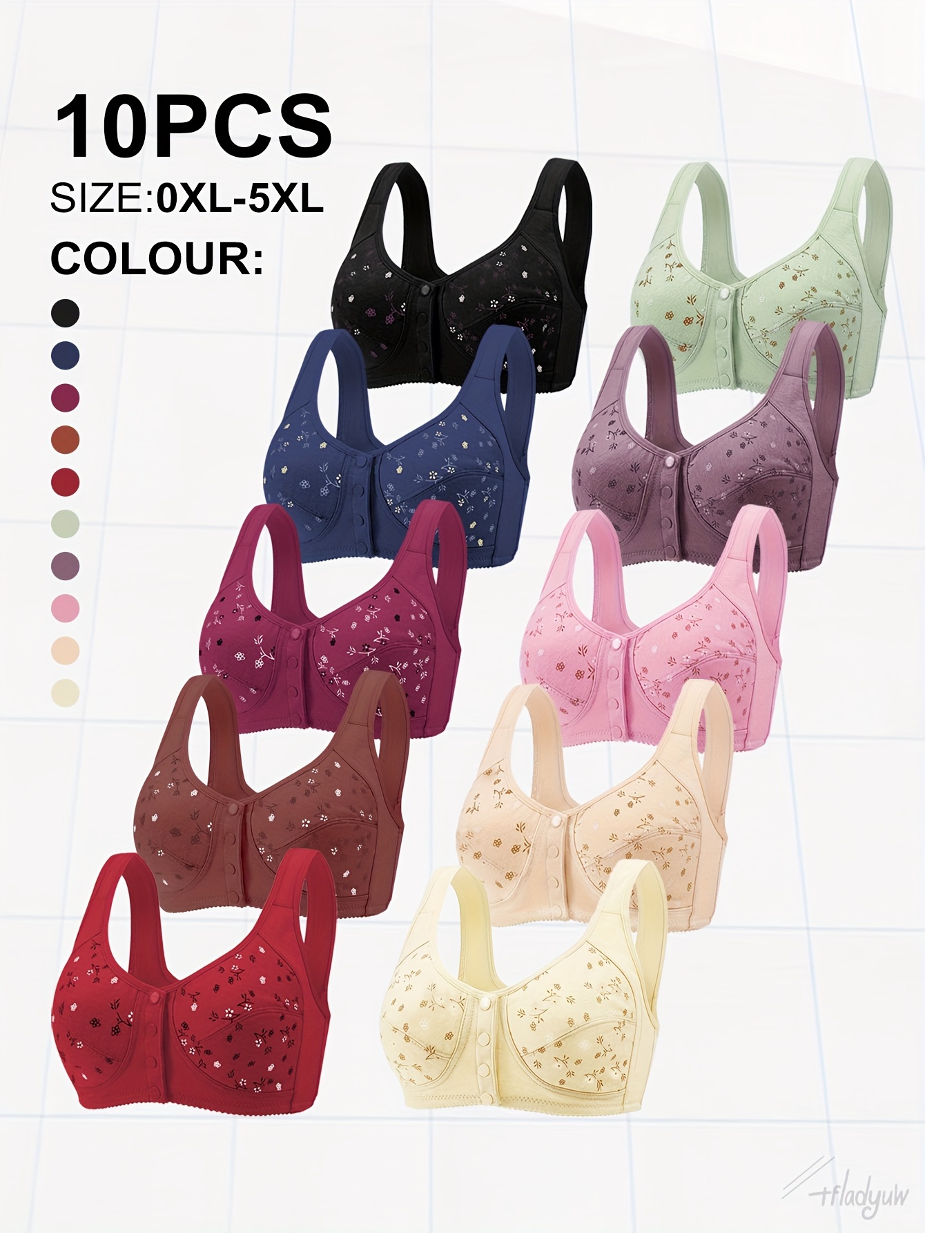 Conjunto de 10 Sutiãs de Botão Frontal Estampados para Mulher, Tamanho *  Sutiãs de * * para o Outono e Inverno., image size:800x1066