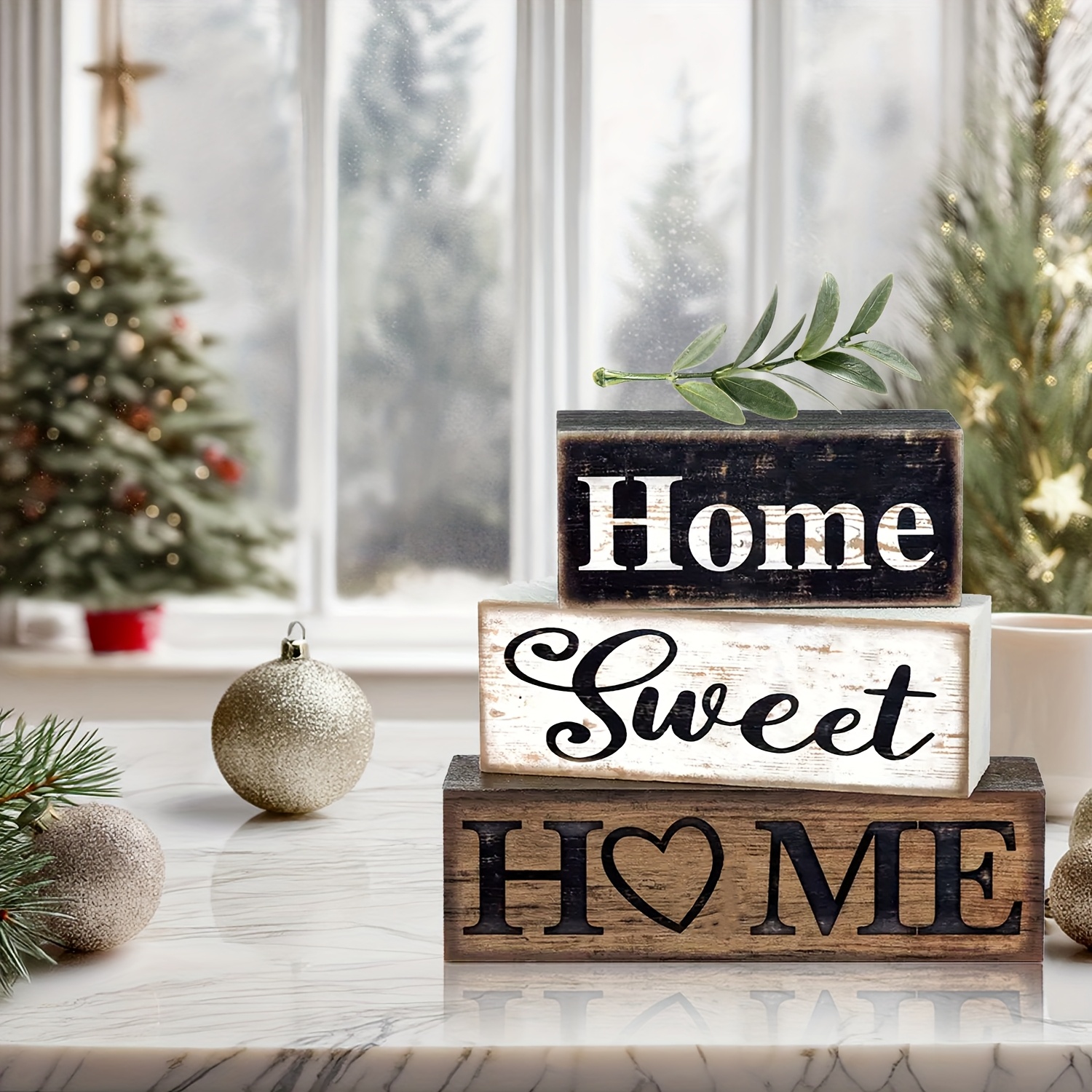 TEMU 4pcs Festive Home Decor, "sweet Home" Wooden Decor, Rustic Farmhouse Home Decor, Suitable For Dining Tables, Fireplaces, Entrances, Coffee