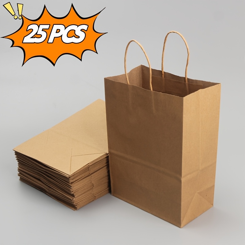 Image of Gift For Her/him 25pcs Paper Gift Bags With Handles - Foldable High-quality Brown Craft Bags For Birthday Wedding Party Favors, Grocery Retail Shopping, Small Business Supplies (7x3.9x9.8in)