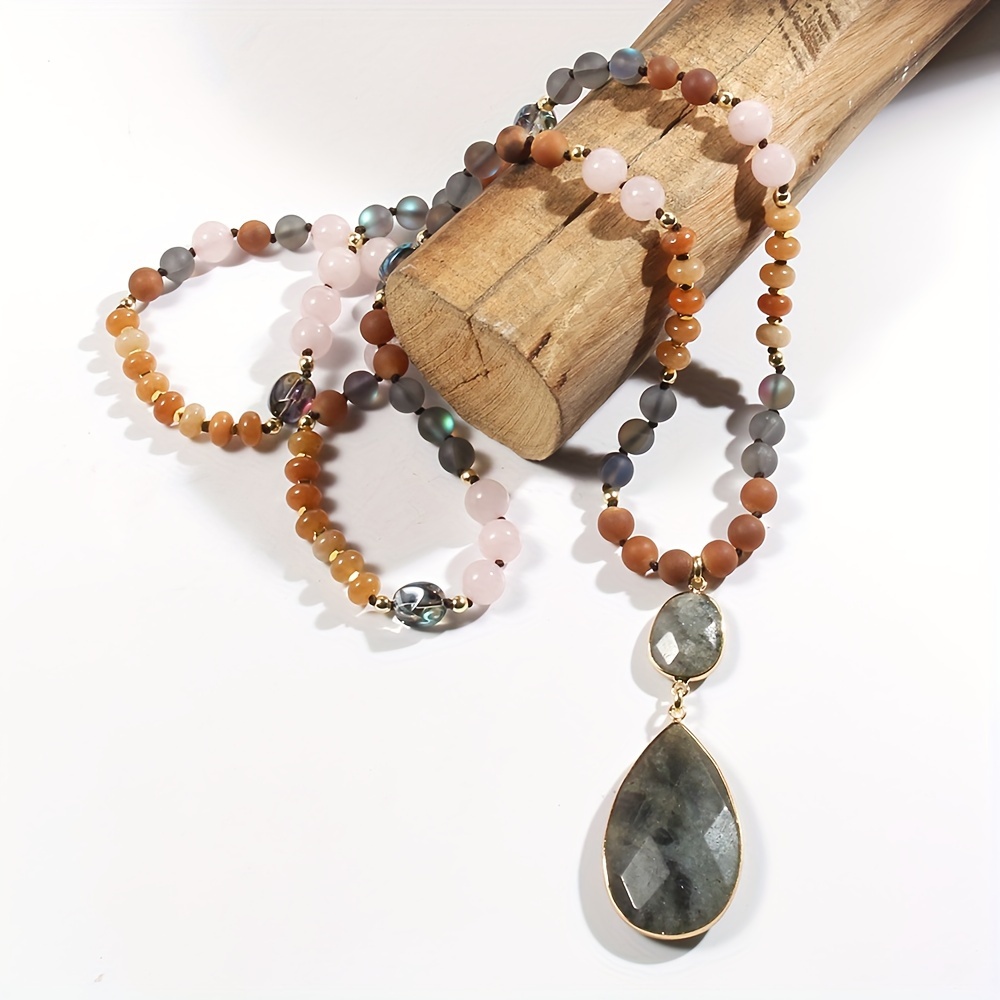 Spring Bohemian Women's Natural Stone Knot Necklace