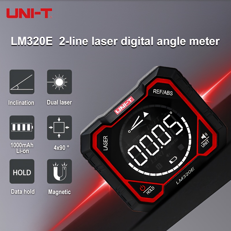   digital angle finder with 2 line laser projection lm320e electronic laser angle gauge   cube inclinometer   magnetic saw miter protractor for woodworking measuring tool level box for picture hanging furniture installation