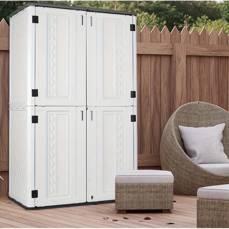 

Outdoor Vertical Storage Shed For Garden, Backyard, Patio Tools, Hdpe Resin Storage Cabinet, Lockable And Double-layer Waterproof Storage Box, 66 Cu.ft