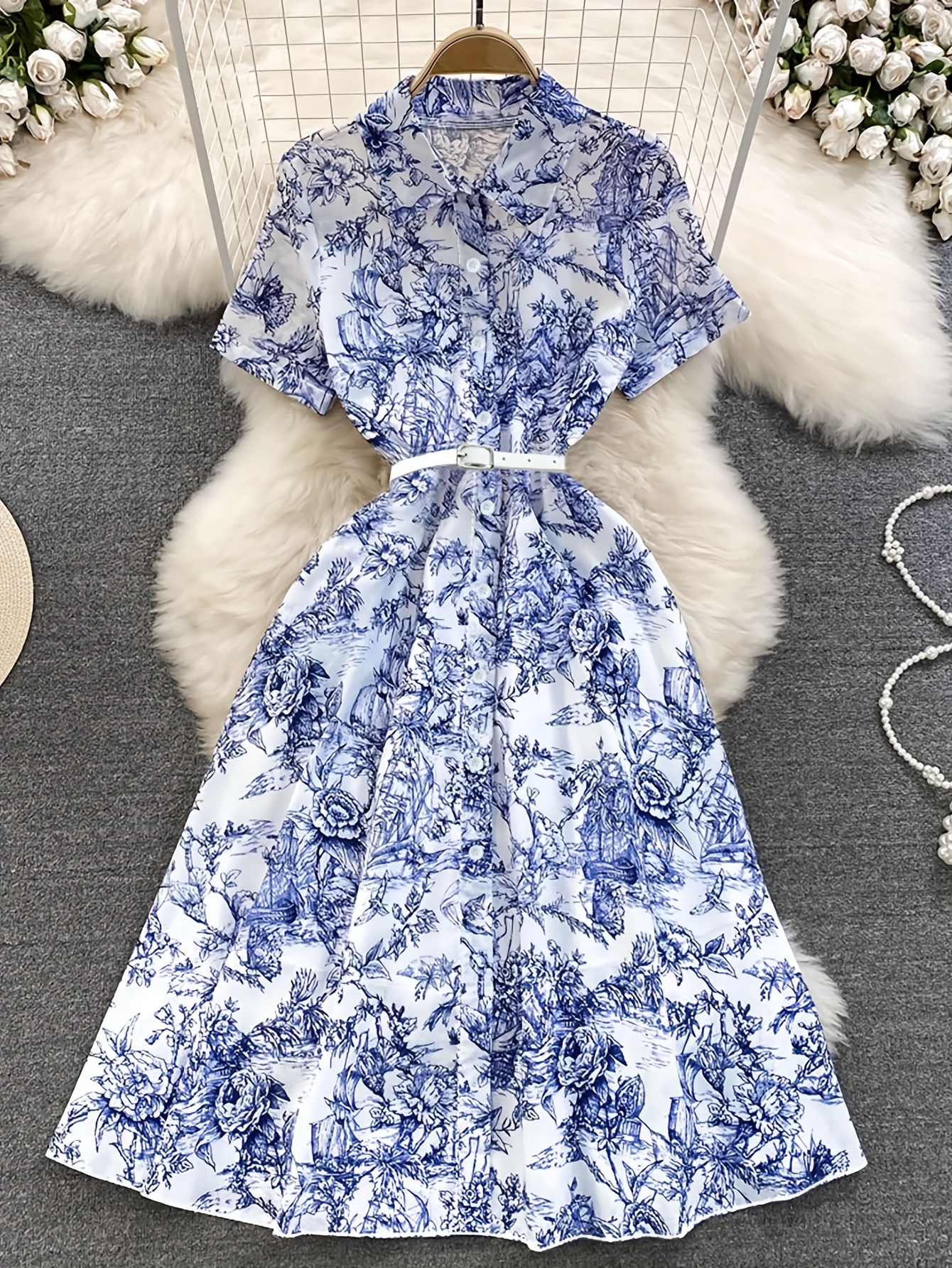 Blumendruck Sommerkleid Damen – Ärmellos, A-Linie, Mit V-Ausschnitt, Vintage-Stil