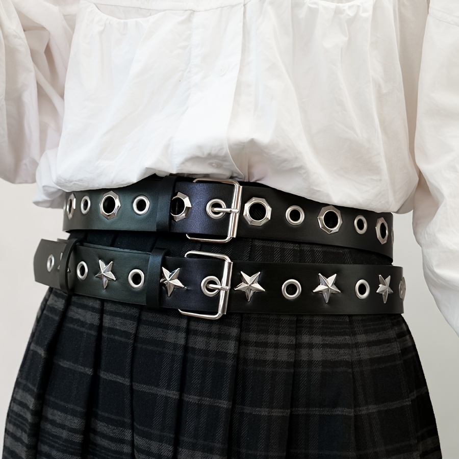 Punk Style Studded Women's Belt Faux Leather Hollow Out Decorative