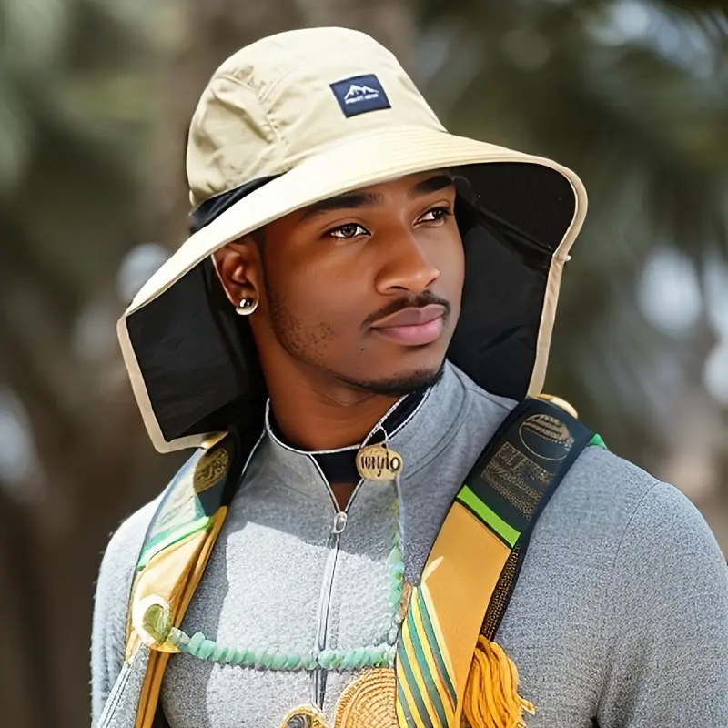 unisex outdoor sun protection fishing hat street style polyester fedora with removable neck flap for fishing travel camping hiking mixed colors hand washable hiking ha details 0
