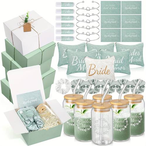 54 piezas regalos de para damas de honor incluyen de regalo para despedida de soltera, maquillaje, tarjetas de , vaso de vidrio, labial, coleteros, pulseras anudadas para de honor (verde, ) halloween navidad navidad