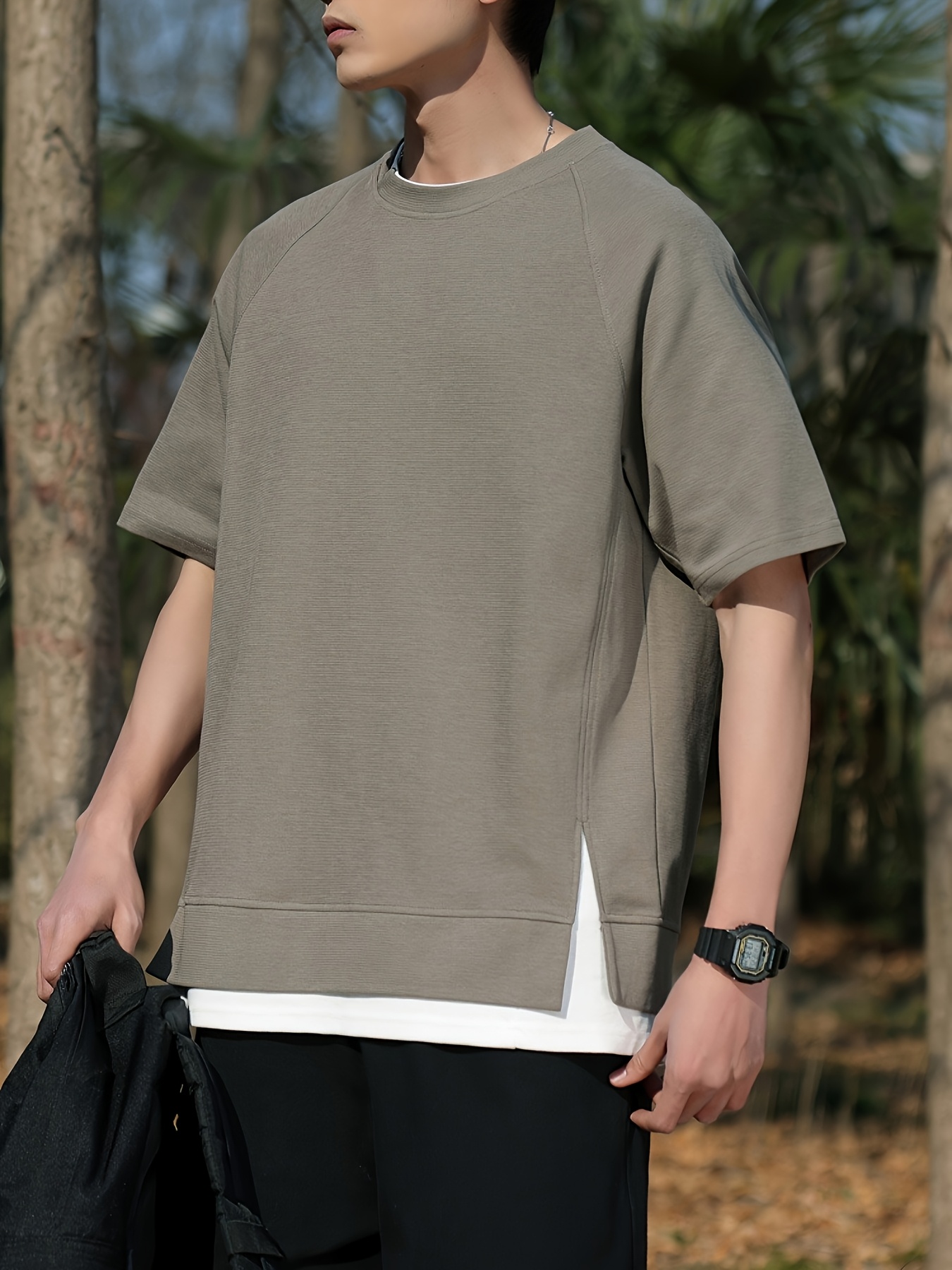 mens stylish short sleeve two piece summer outfit with feel featuring a round neck and versatile solid blend t shirt details 7