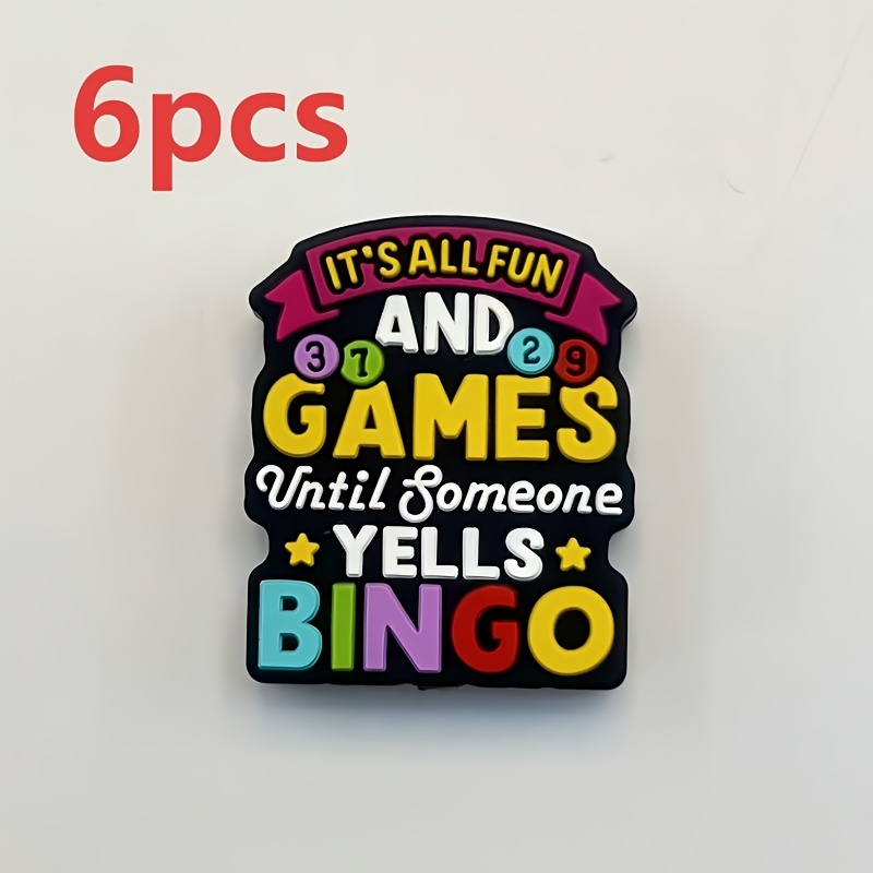 TEMU A Set Of 6 Silicone Beads Featuring "it's And Games Yells Bingo" Along With Game-themed Designs, Perfect For Projects Like Pens, Necklaces, And.