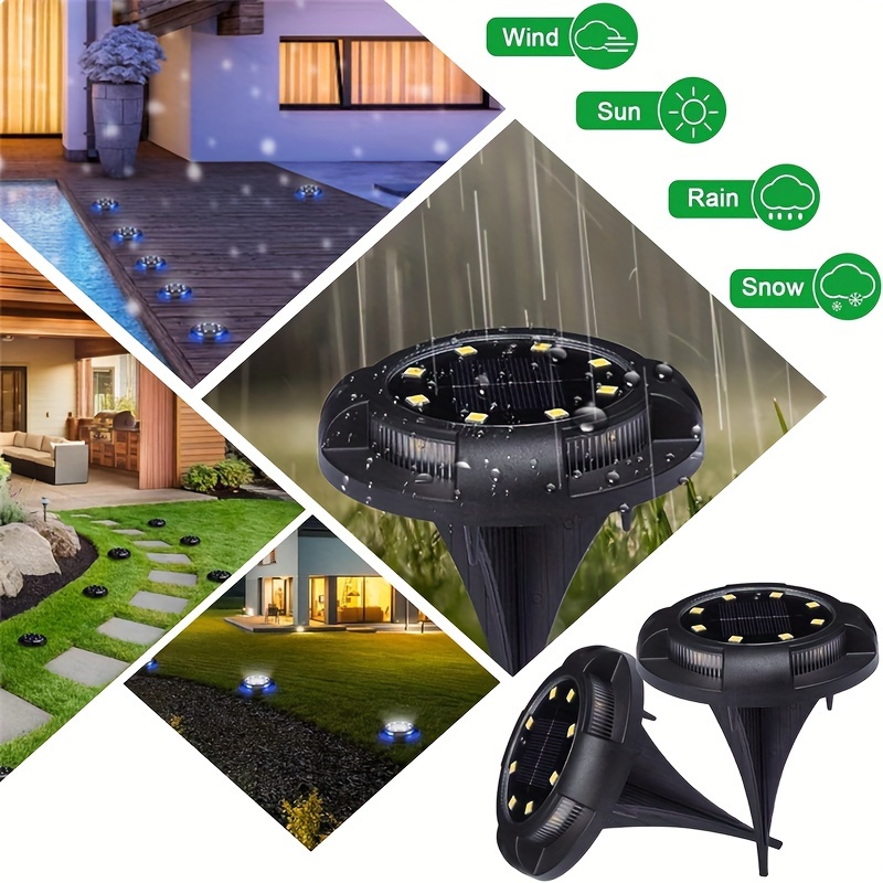 

12pcs Solar Ground Lights Disc Lights Outdoor Power Supply Underground Lights, Solar Landscape Lighting Easter Decorations, For Garden Lawn Patio Patio Deck