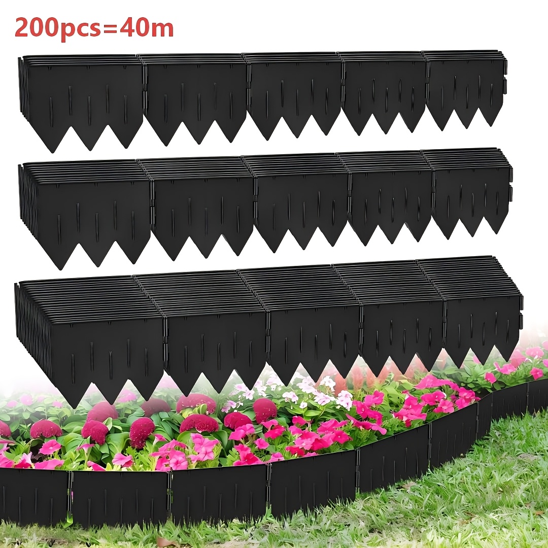 Image of 40m Flexible Plastic Lawn Edging 150mm Height Flower Bed Border Durable Garden Lawn Edging 200pcs Yard Edge Trim Landscape Edge Barrier For Yard Patio Walkway Round Flower Bed Edges