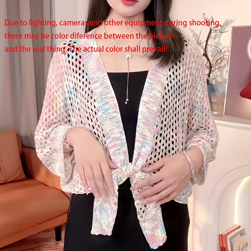 

Elegant Knit Shawl For Women - Breathable, Lightweight Cardigan With Tie-front Design, Perfect For Spring & Summer