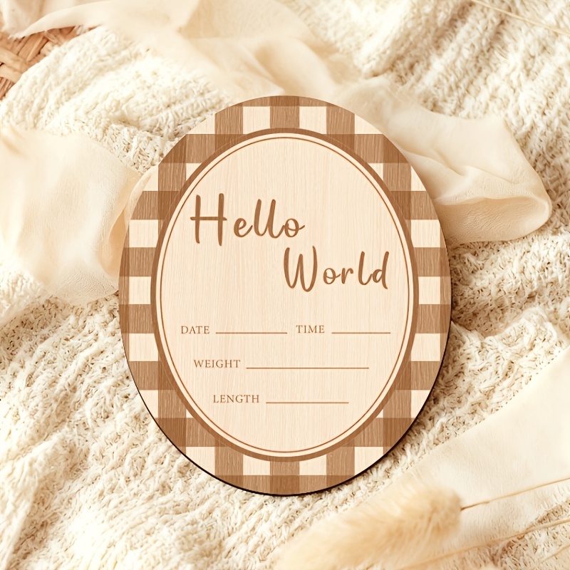 Hello Sign Wooden Oval Decorative Plaque for Youngster Arrival