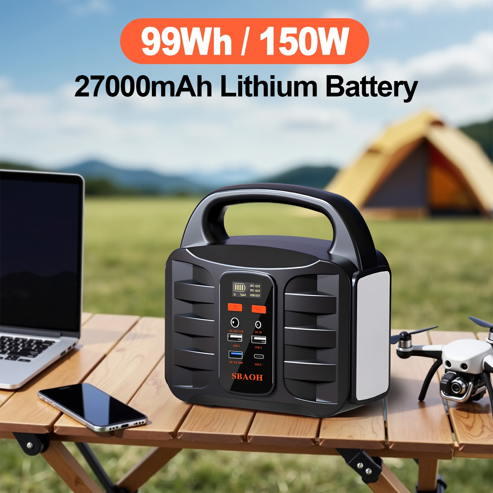 Image of Portable Power Station 99wh | Sbaoh 150w Solar Generator With Lithium Battery, Ac/usb Output, Dual Purpose Battery/power, 230v, Usb Type-c Connector For Travel Camping Outdoors Emergency