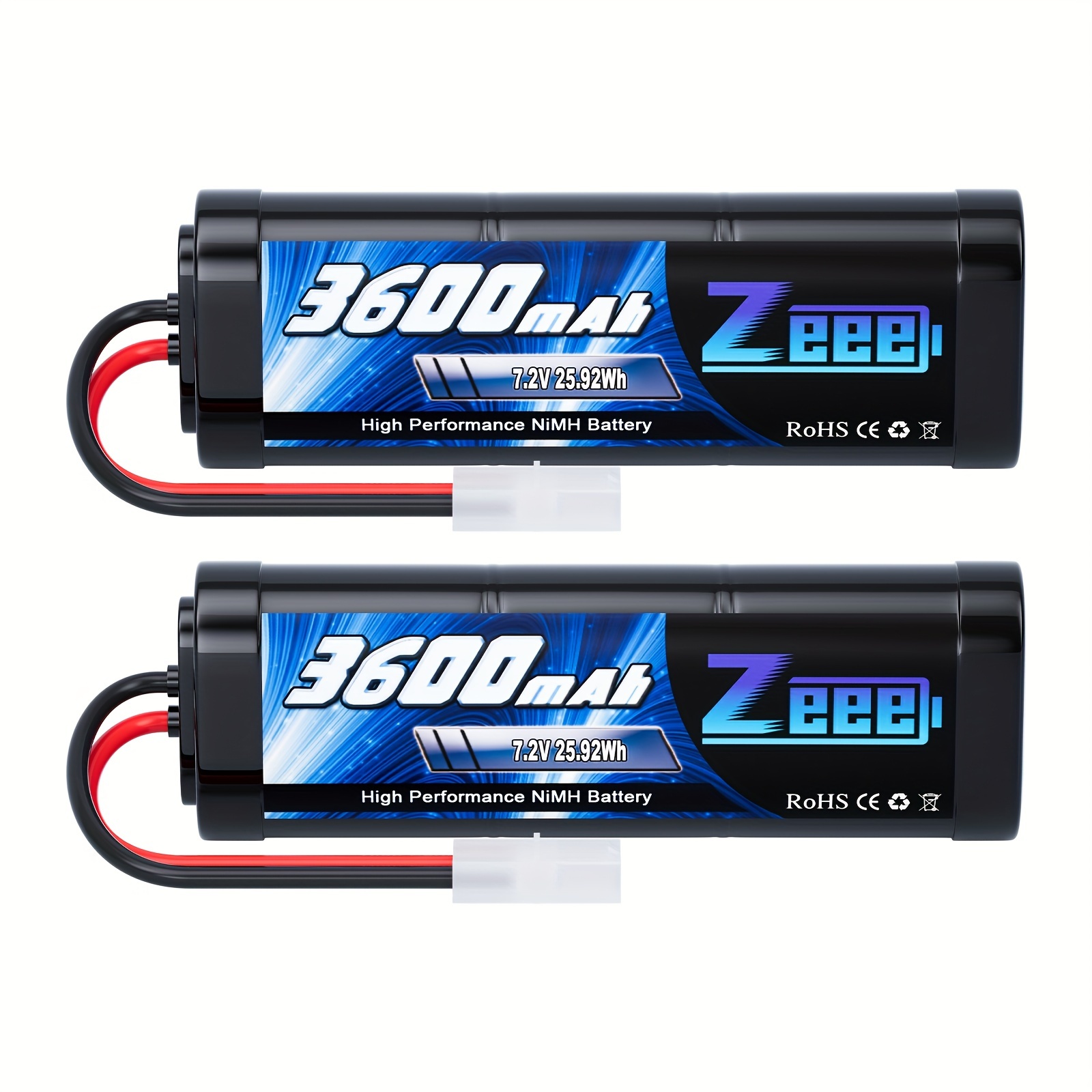 

Zeee 7.2v 3600mah Rc Nimh Battery With Plug High Power For Rc Car Rc Truck Hpi Hobby(2 Pack)