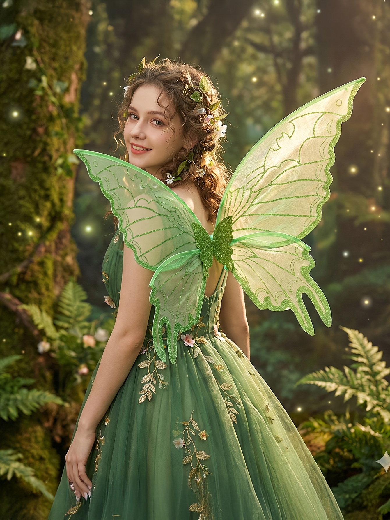 1pc Fairycore Green * Wings, Glitter Sheer Angel Wings for Halloween,  Festival, Rave, Photography Prop * for Girls & Women, Sparkly Organza *  Wings with Elastic Straps, Sheer Angel Wings for Halloween ...
