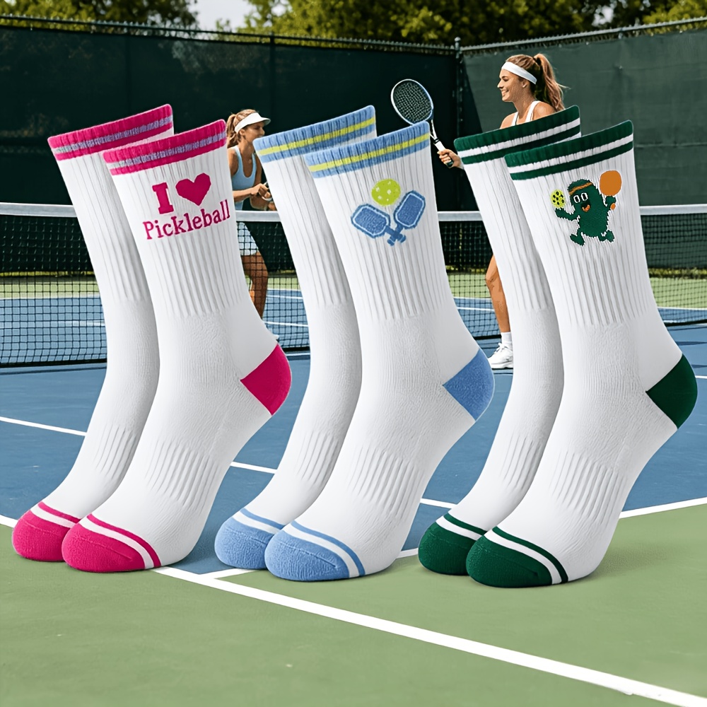 TEMU 3 Paires de Chaussettes de Pickleball Décontractées et Tendance pour Femmes, Chaussettes de Sport Adorables et Douces, Chaussettes pour Hommes,