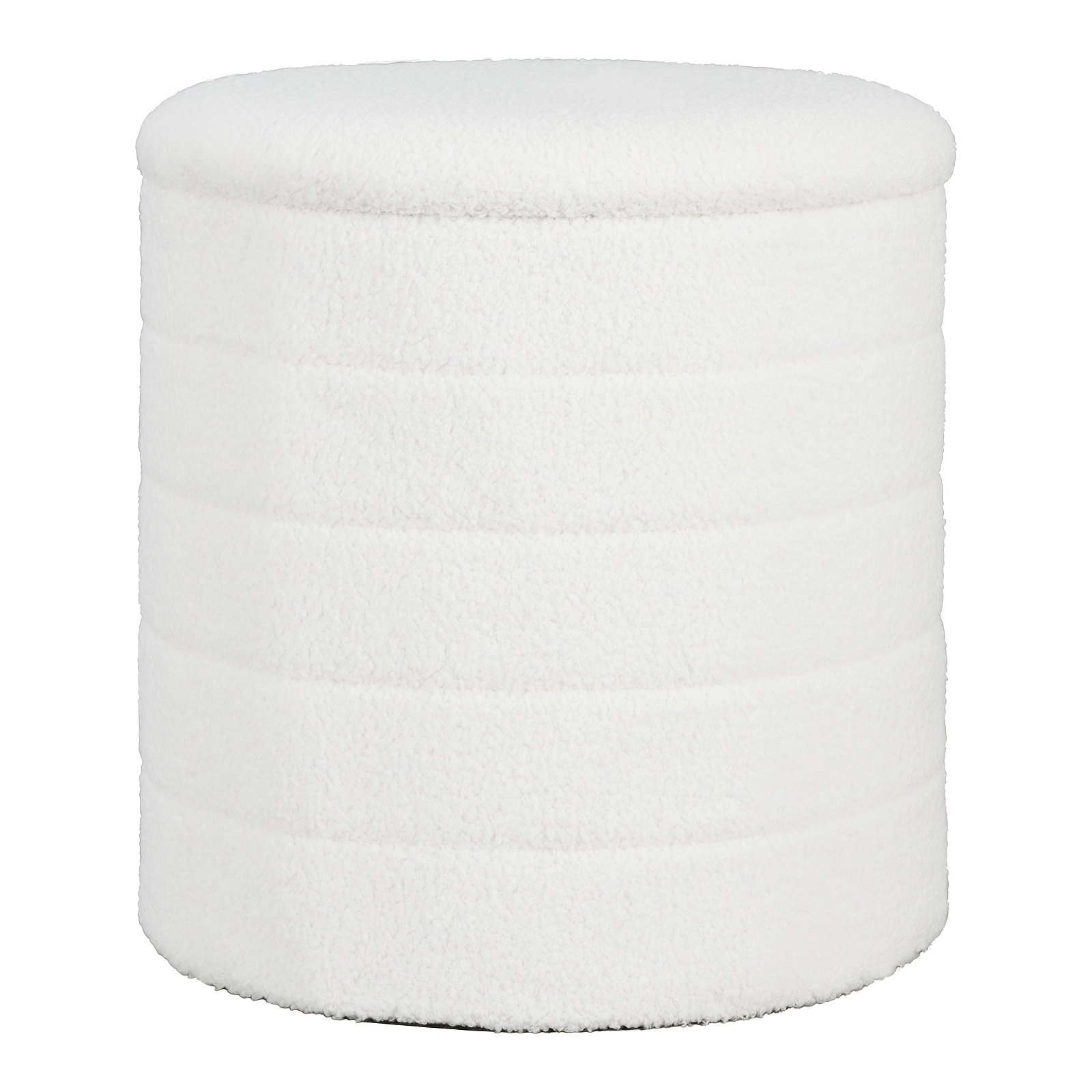 Image of 1pc Stool With Storage Space, Folding Stool With Removable Lid, Round Footstool Made Of Teddy And Mdf For Living Room Bedroom Hallway, White