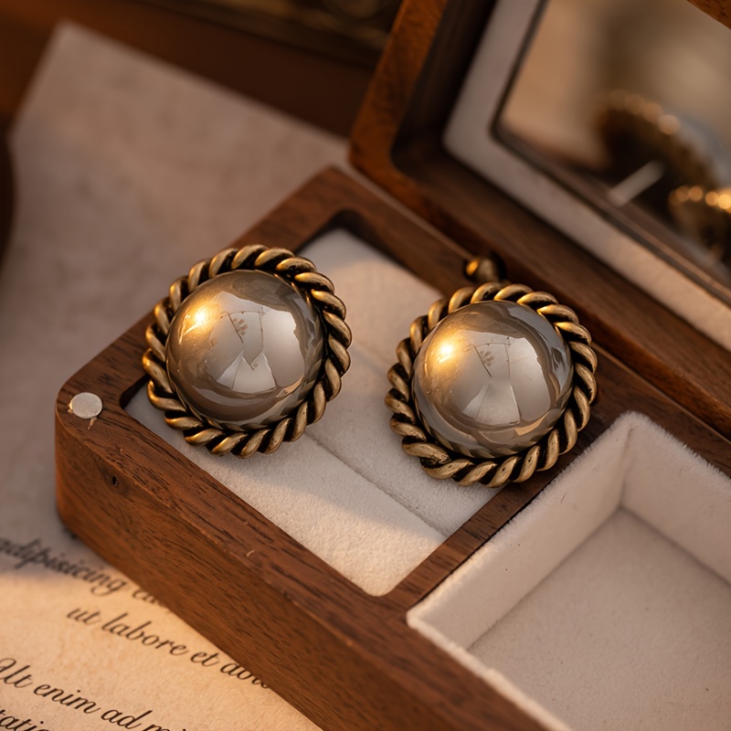 

Daisucal Vintage Elegant Nautical Style Golden Plated Pearl Stud Earrings, 925 Sterling Silver Post, March Birthstone, Copper Main Material, Ideal For Daily & Party , Day Gift, All Suitable