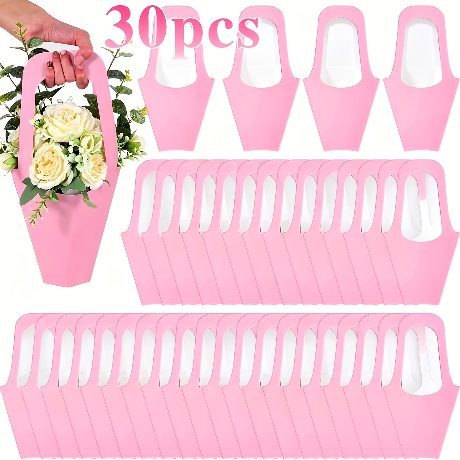 TEMU 15/30/40pcs Sacs d'emballage pour , Sacs à main en papier pour décoration de bouquet, pour elle/lui, 13.8 pouces - Convient pour les fêtes