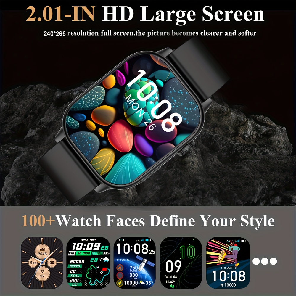 Montre connectée avec GPS et boussole, écran 2,01 pouces, batterie 420 mAh, 100 modes sportifs + rappels d'appels/messages, bracelet en silicone, compatible Android & iPhone - Cadeau idéal pour les amateurs de fitness