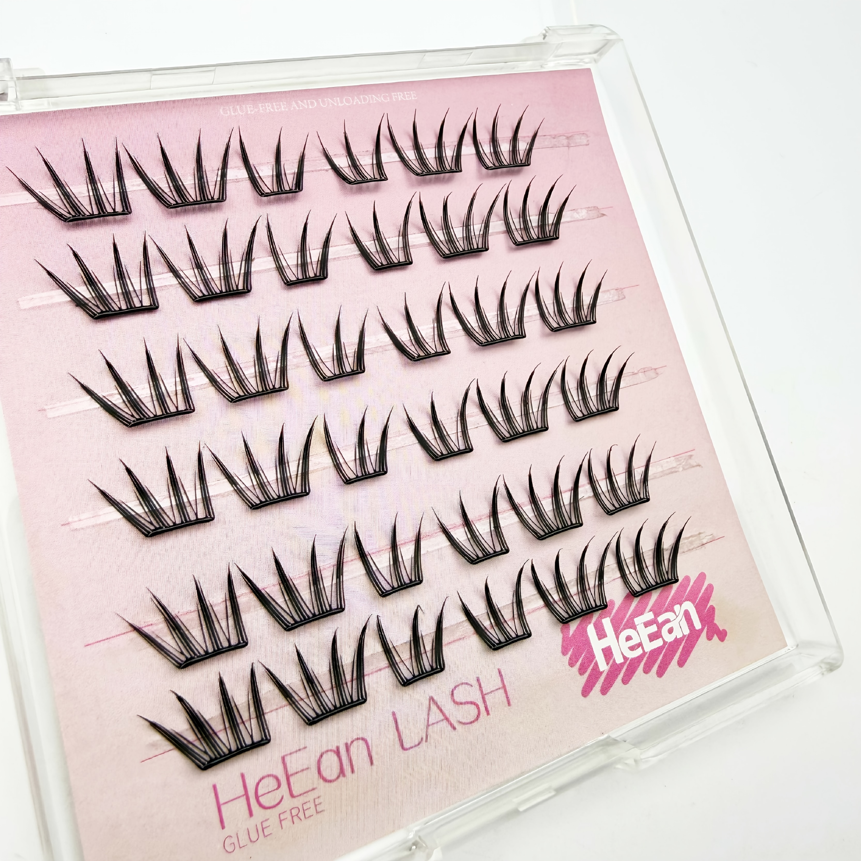 Pre-Glued Thin Black Stem Reusable Lash Clusters, Soft Feather Shoot