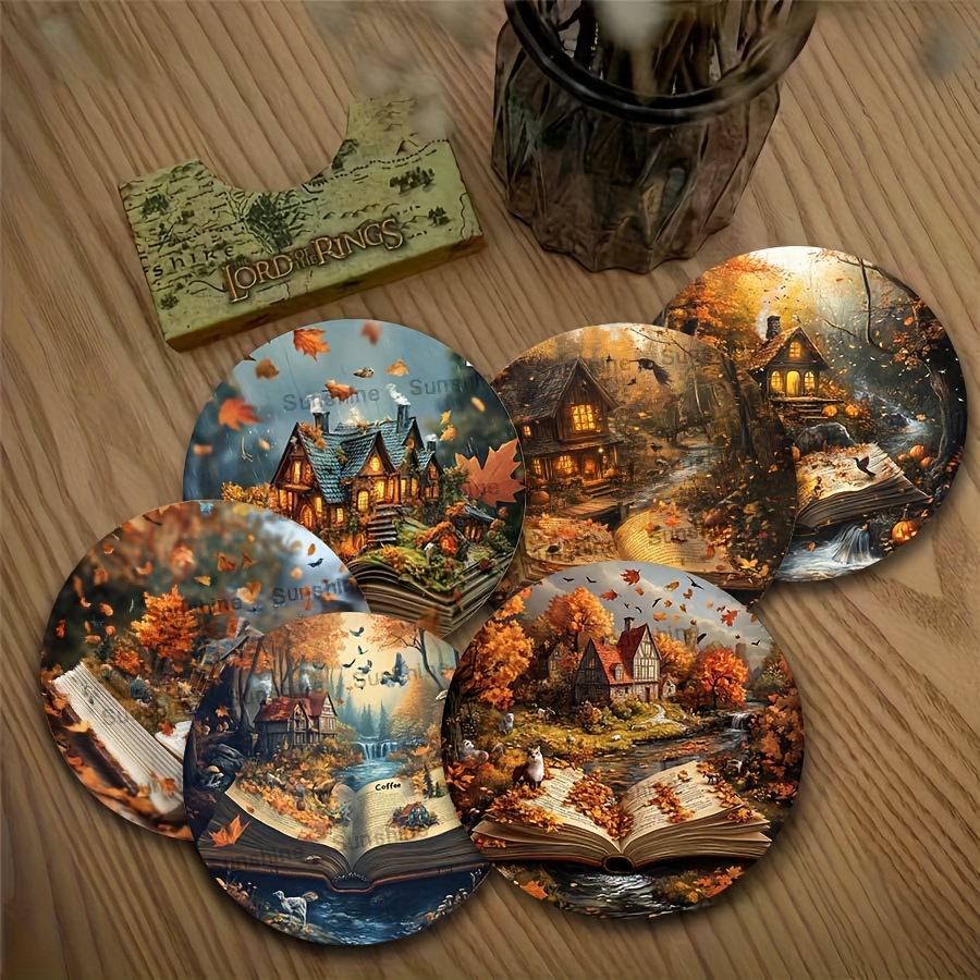 Image of 6pcs Autumn Landscape Wooden Coasters, Heat-resistant Coffee And Tea Cup Mats, Home, Dining Room, Or New House – An Ideal Gift For Parents