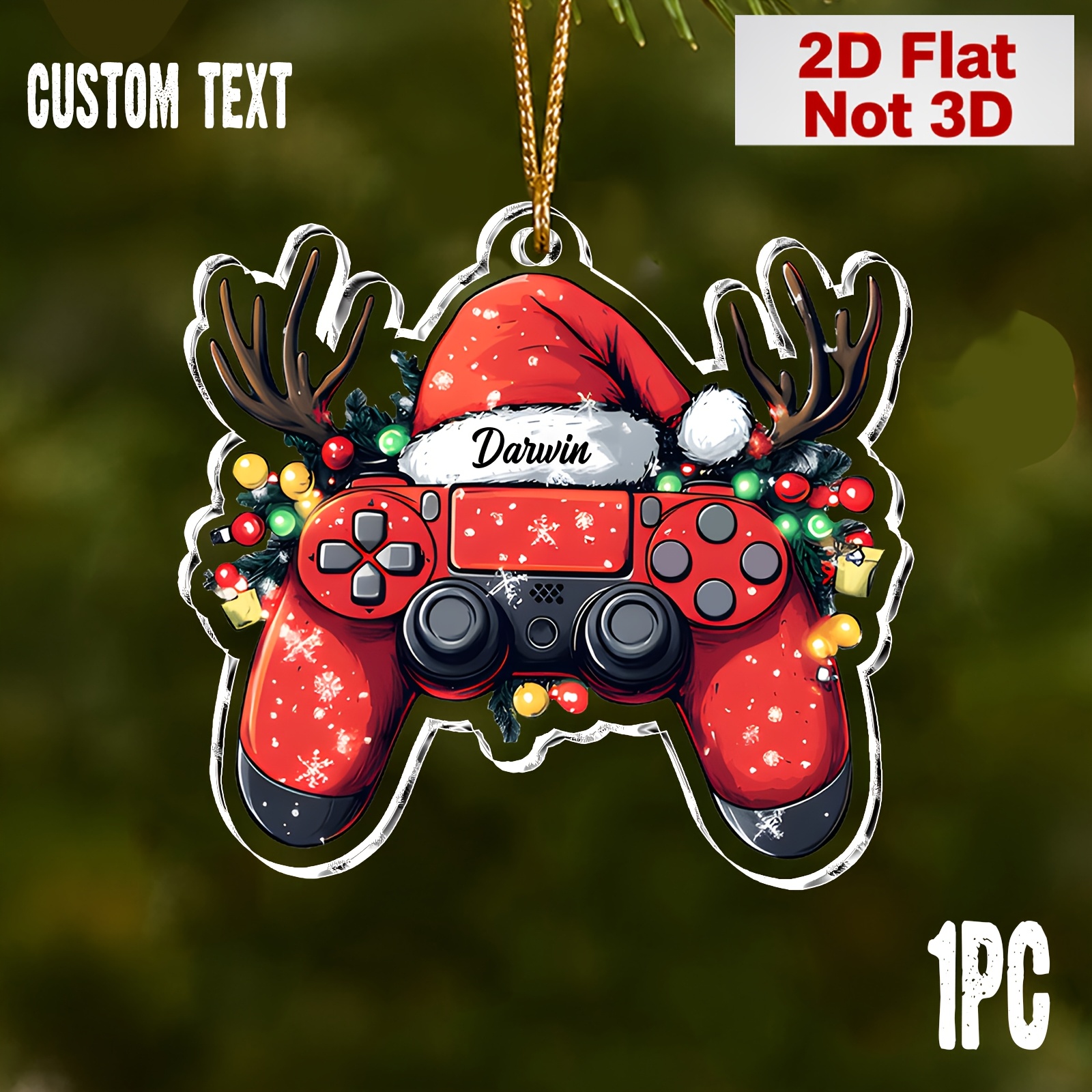 TEMU 2d Flat, 2d Flat Gaming Christmas Ornament Custom Name Design Acrylic Christmas Tree Hanging Decor 2026 Christmas Gift For Gamers , 2d Flat