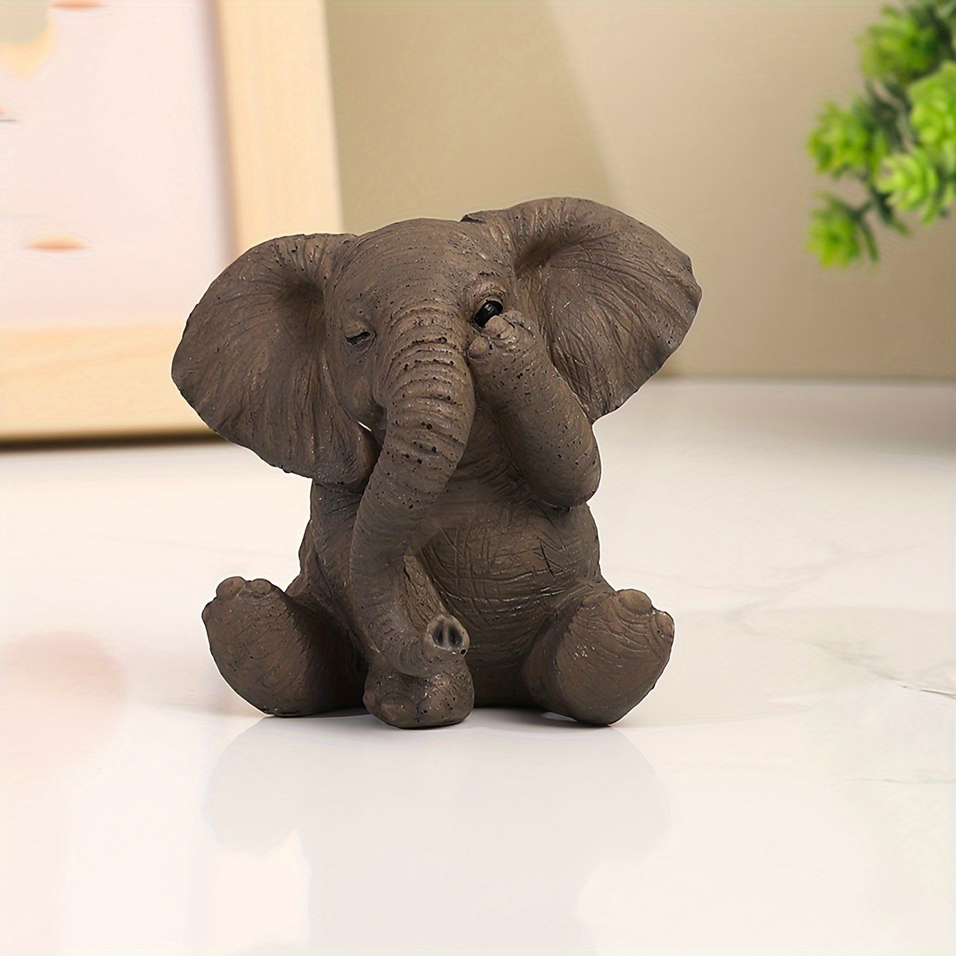 

1pc, Resin Creative Sitting Covering Eyes Elephant Desktop Decoration Ornament, Apartment Essentials, Home Decor, Room Decor