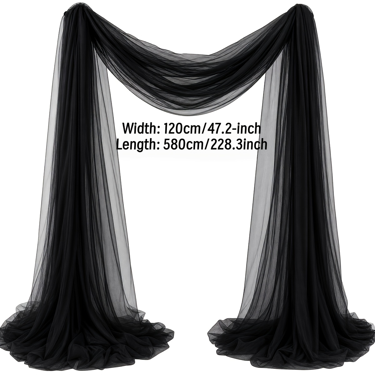 TEMU Rideaux en noire d'Halloween de 47,2*228 pouces | Grande taille, décoration d'horreur, convient aux arches extérieures, tissus faits main,