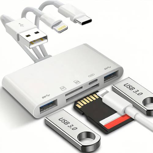item picture 5 in 1 memory card reader for iphone sd card reader usb c otg adapter with usb c to a connector sd dual slots for iphone ipad galaxy computer laptop more