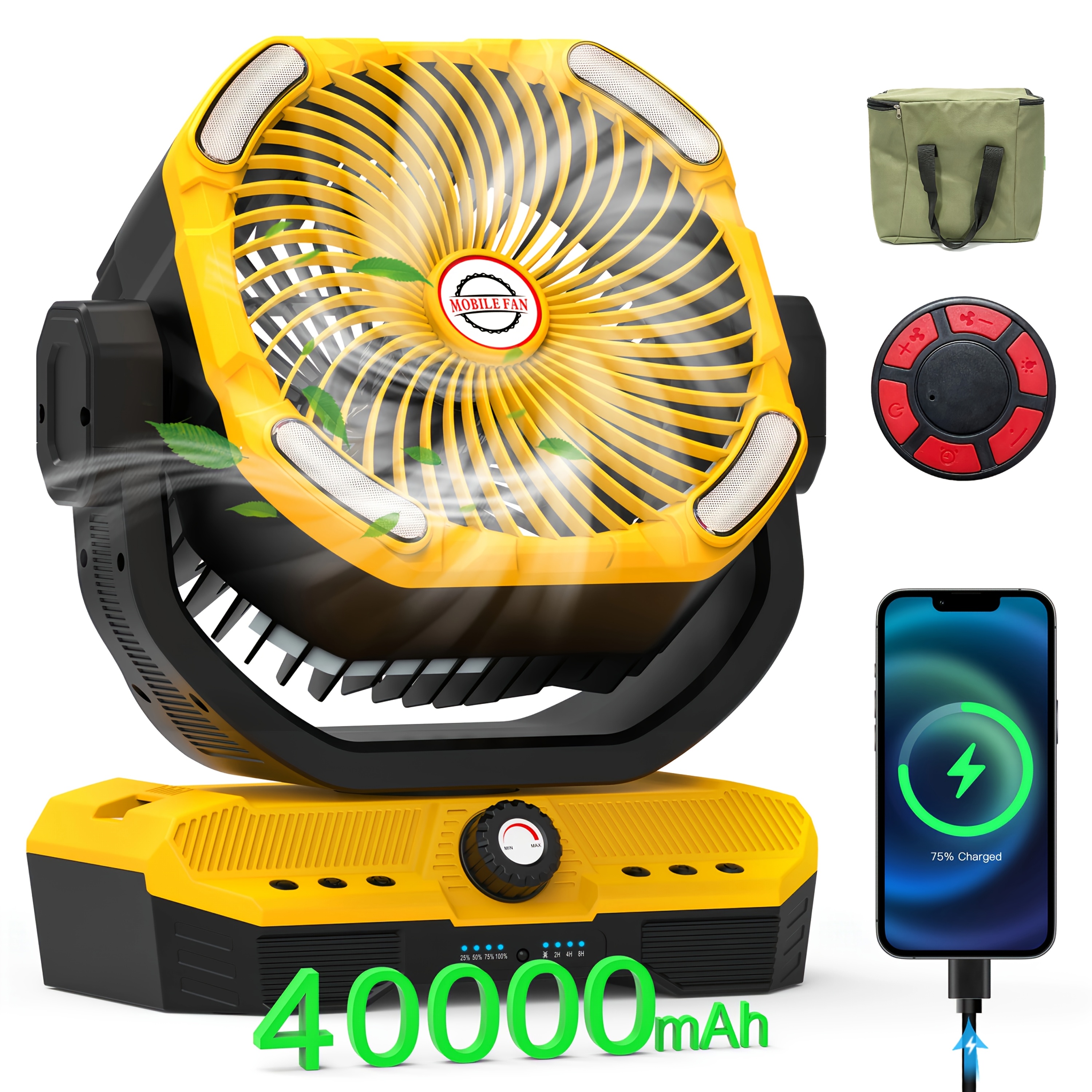 TEMU Portable Camping Fan Ventiladores Recargables Para Cuba Battery With Led 40000mah Rechargeable Usb Battery Powered Fan, Emergency Light &