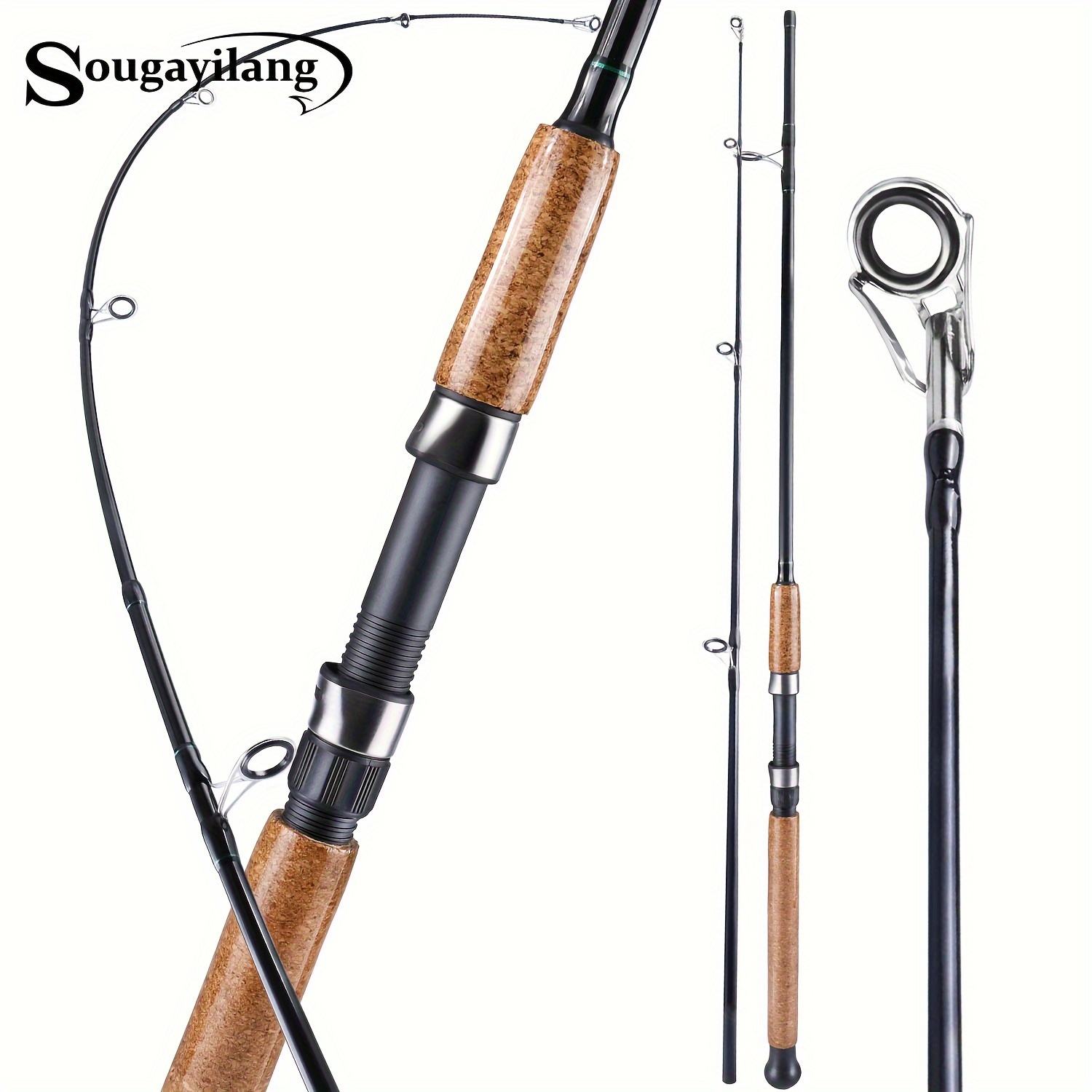 Sougayilang 2-section Carbon Fiber Fishing Rod, Comfort Grip Spinning Rod  For Freshwater, Gift For Beginners
