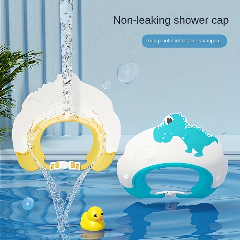 Cuffia per shampoo in gomma morbida, blocco acqua, cuffia per shampoo, impermeabile, protezione per le orecchie, cuffia da bagno e doccia, motivo dinosauro
