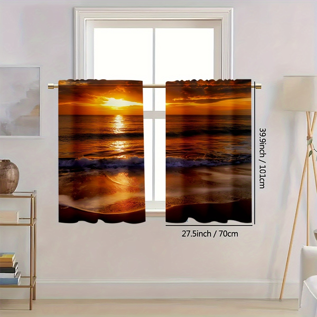 Classic Jacquard Weave Polyester Curtains 3d Sunset Beach - Temu