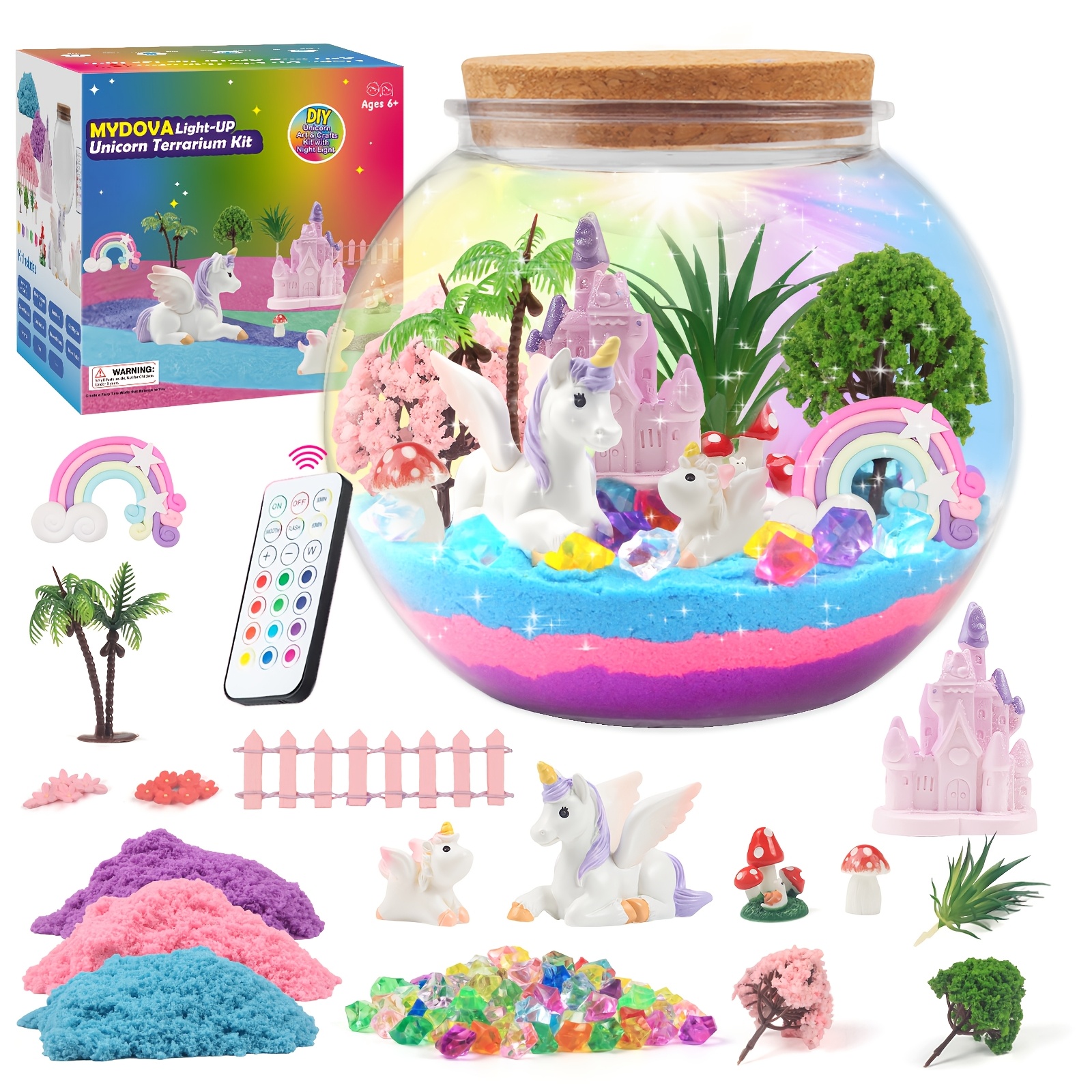 

Mydova Unicorn Terrarium Craft Kit For - Led Night Light & Remote Control, Diy With Figurines & Sand, Pink/purple/blue, 6-12, Birthday Gifts, Arts And Crafts Kit, Girls