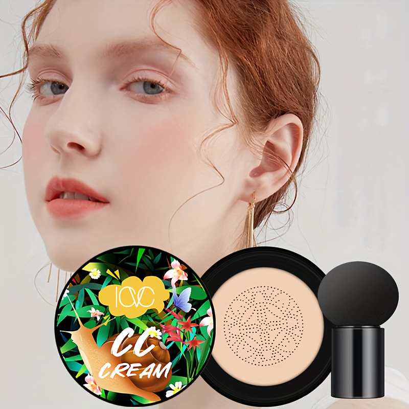 

Cc Cream Air Cushion Foundation With Mushroom Head Puff - Sweatproof Waterproof, Long-lasting Makeup Concealer, Oil Control, Invisible Pore Coverage