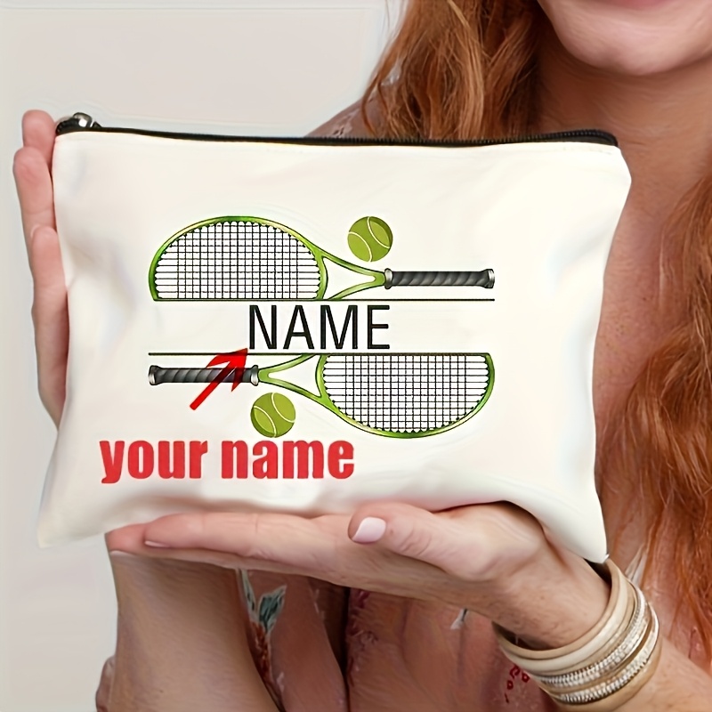 Image of Personalized Tennis Racket Design Makeup/toiletry Bag - Name & Racket Style, Lightweight Travel Suitable For Tennis Enthusiasts, Unisex Gift For