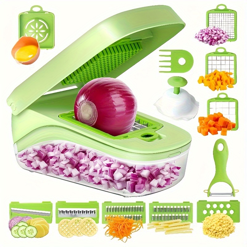 

Complete 14-piece Set Of Manual Kitchen Tools: Abs Vegetable Slicer, Dicer, Grater, And Chopper With Stainless Steel Blades