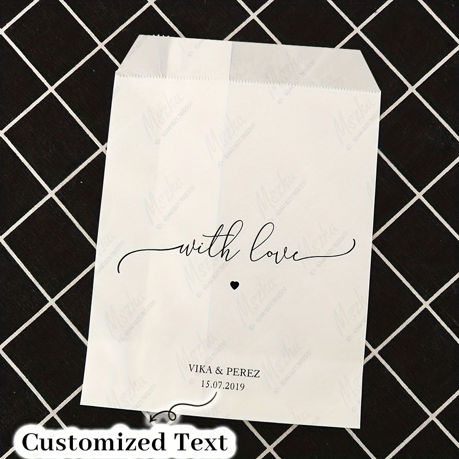Image of Custom Wedding Favor Gift Bags, Elegant White/brown Paper Bags, Self- Name And Date Party Decoration Gift Bags, Celebration Bags For Birthdays/engagements/parties