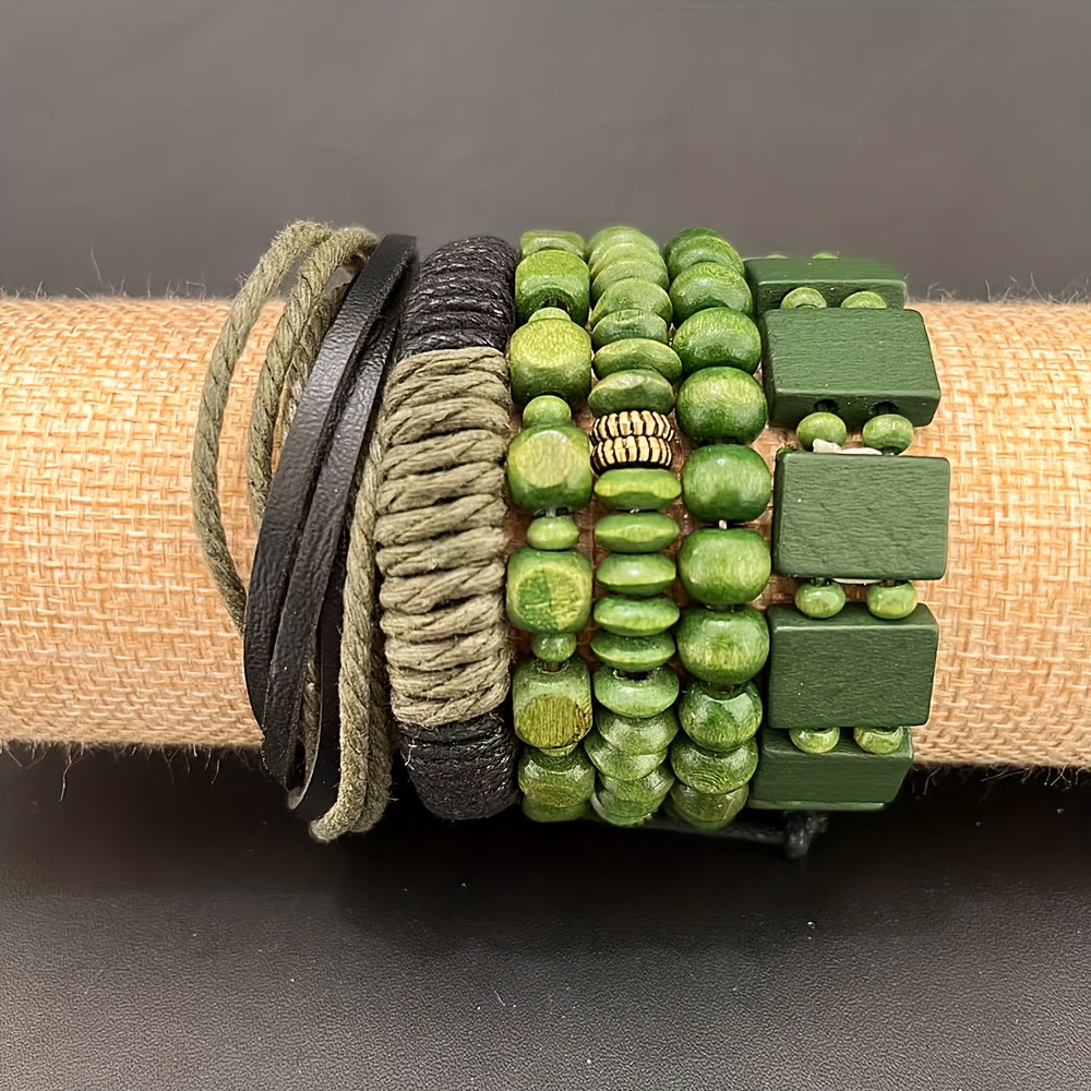 E-shop 6er-Set Böhmische Mode Grüne Stapelbare Verstellbare Handgefertigte Perlenarmband Armband für Männer und Frauen Armband Armband Party